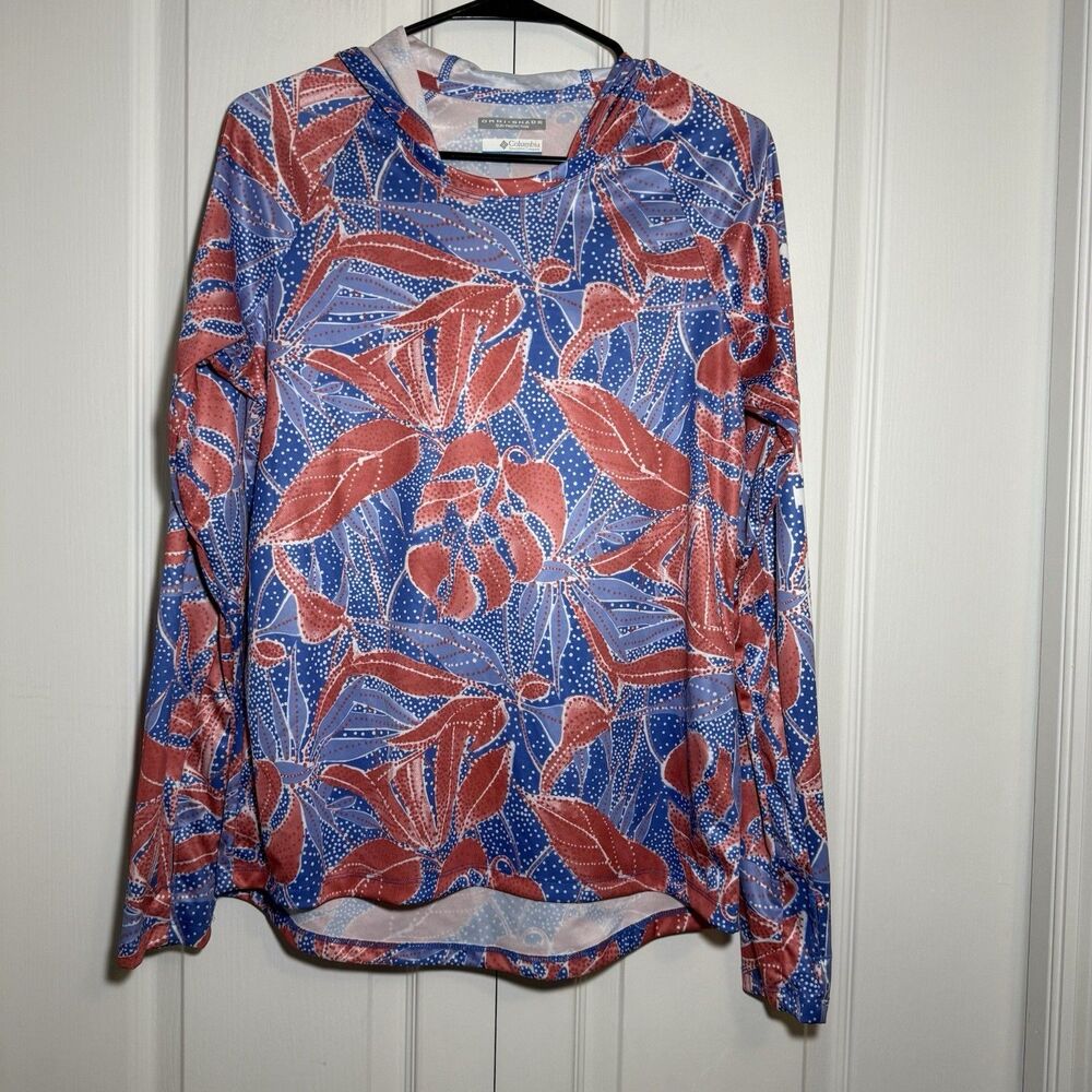 Columbia PFG Women's Super Tidal Tee Hoodie - Floral Sun Shirt UPF 50 - Size M